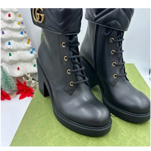 Gucci women's GG Marmont, matelasse Leather block heel boots size 41 fits 10 US - Picture 3 of 8